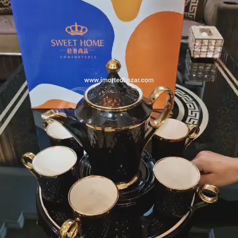Imported 360° Rotating Tea Cup Set Service for 6, Revolving Tray