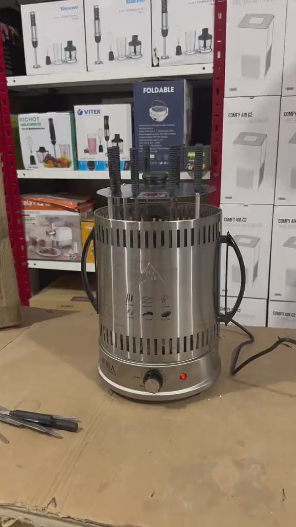 Electric Stainless Steel 6 Pole Smokeless Detachable Automatic Rotary Vertical BBQ Grill