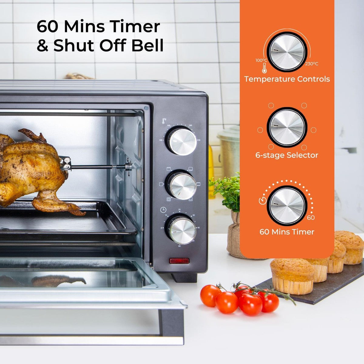 Japanese 25L Electric Baking Oven With Rotisserie & Double Tray