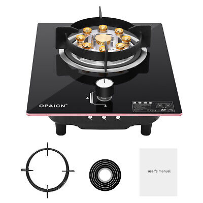 Imported Single Gas Glass Stove, Black Tempered Glass Top For Cooking, With Flameout Protection