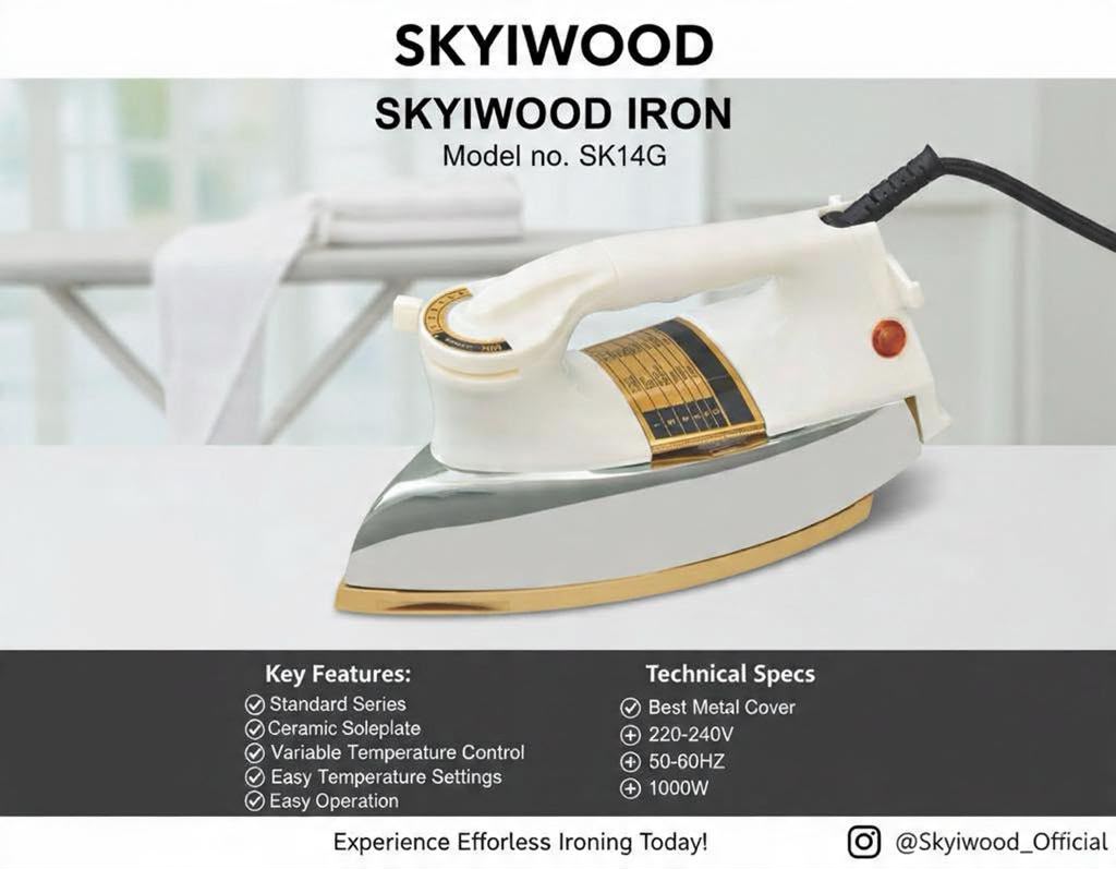 Skyiwood Dry Iron 1000W – Powerful Home & Clothes Iron SK14G