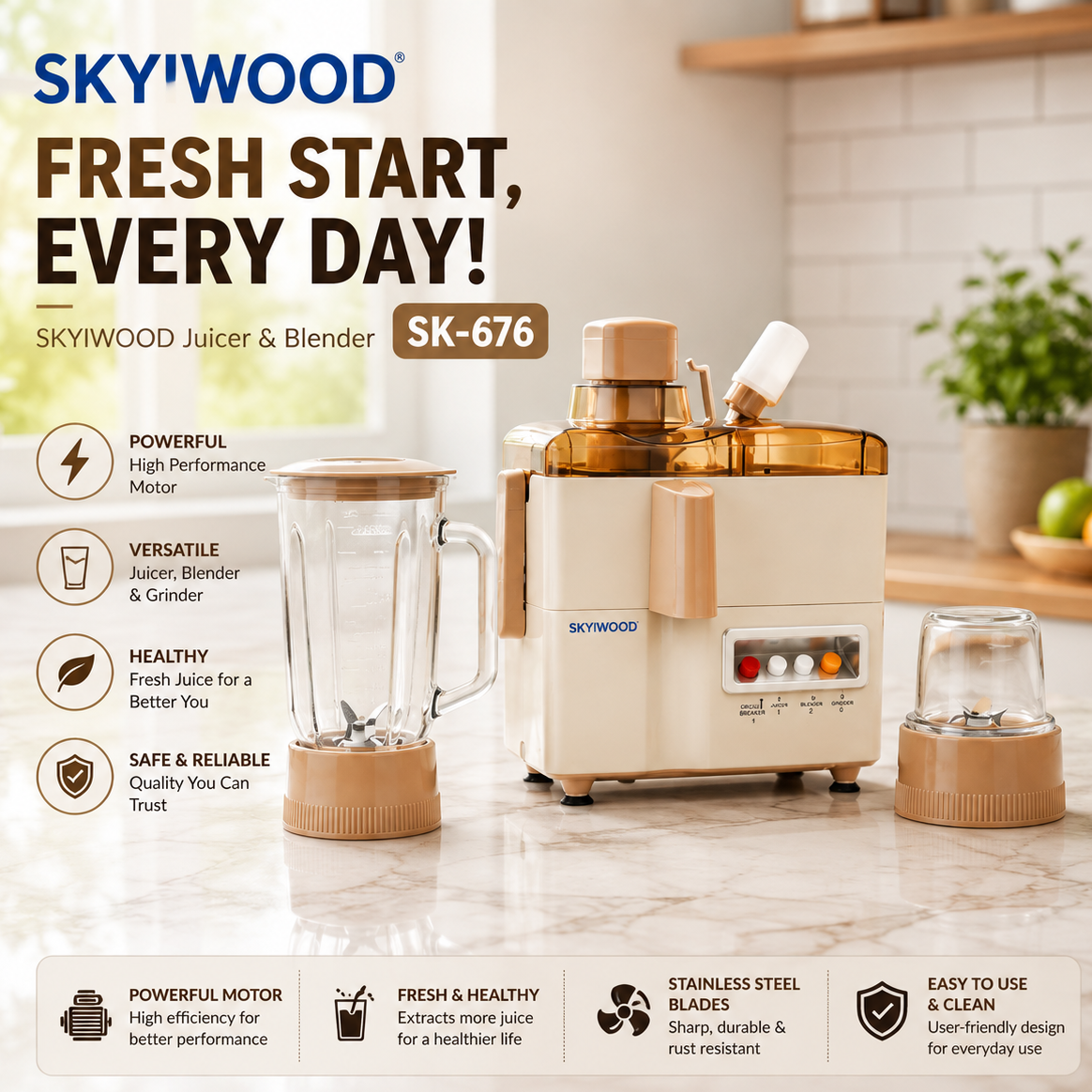 Skyiwood 3 in 1 Juicer Blender & Grinder SK676 – Multifunction Kitchen Appliance