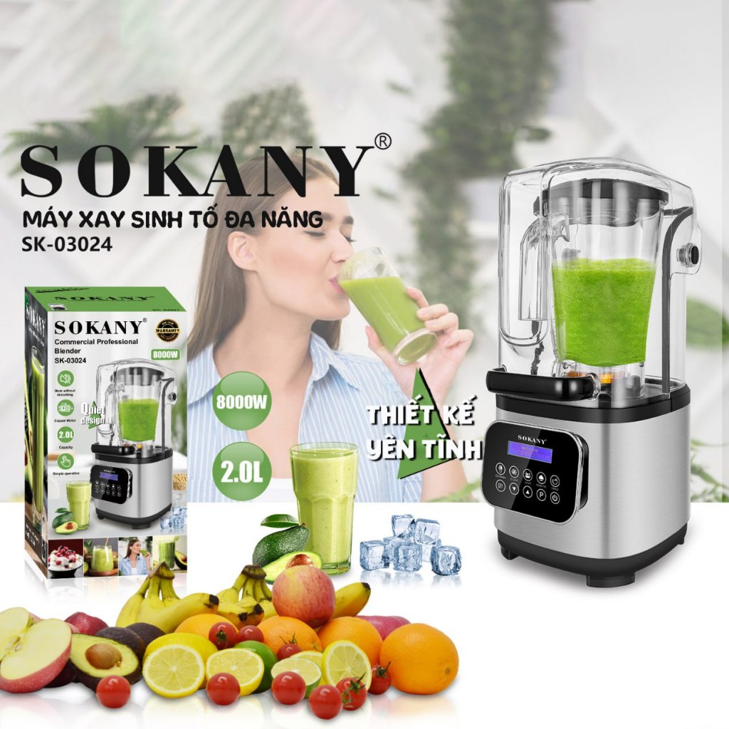 Sokany Professional Grade Blender - Soundproof & Quiet Commercial Blenders, Removable Shield, Perfect for Kitchen, Fruits, Shakes, Smoothies, and Frozen Drinks SK-03024