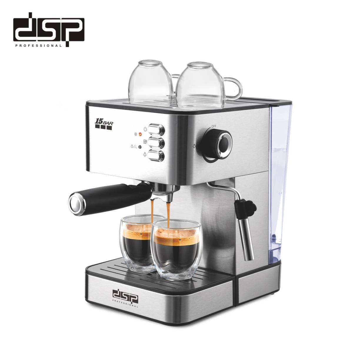 DSP KA-3091 Espresso Coffee Machine with Milk Frother Wand, 850W Fast Heating Coffee Maker with 1.8L Removable Water Tank