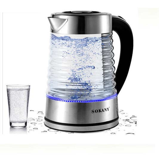 SOKANY SK-1027 2.2L Electric Kettle 2200W 220V Hot Water Kettle Electric Boiler Made of Glass & Stainless Steel, Large Capacity Water Boiler Heater