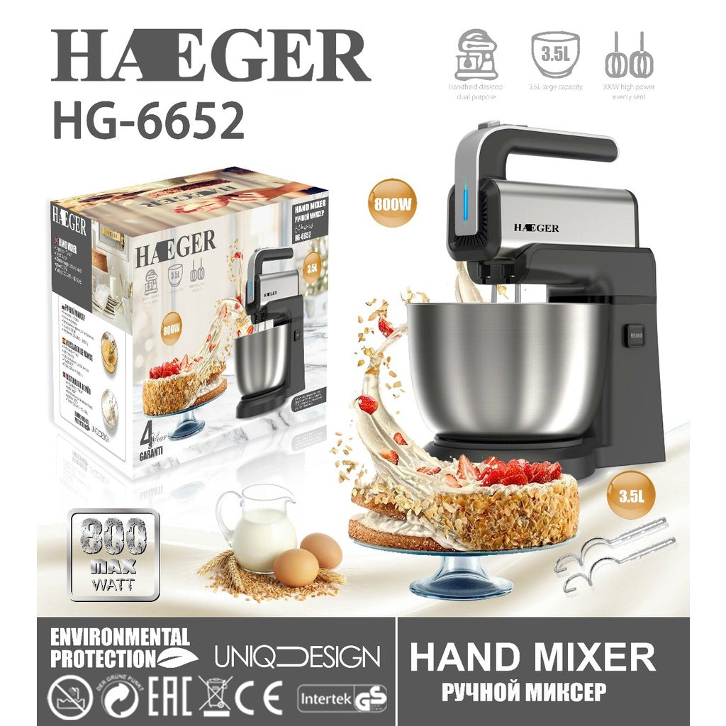 HAEGER Planetary Mixer Stand Mixer 2 in 1 Food Processors Hand Mixer Electric Mixer with Bowl Kitchen