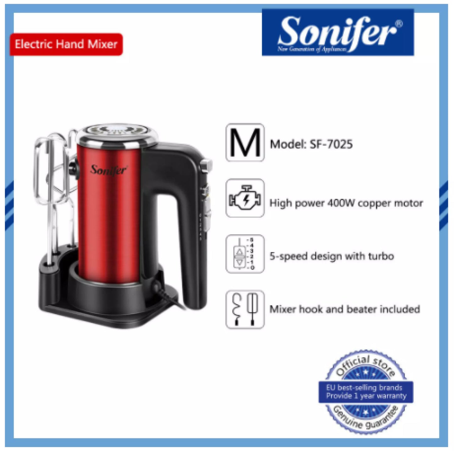 SONIFER 2 IN 1 HAND MIXER 400W