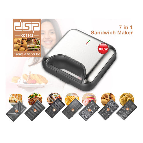 DSP KC1162 800W 7 in 1 Sandwich Maker Removeable Bakeware Non-stick Coating Heat Evenly Easy to Clean And Safe to Use