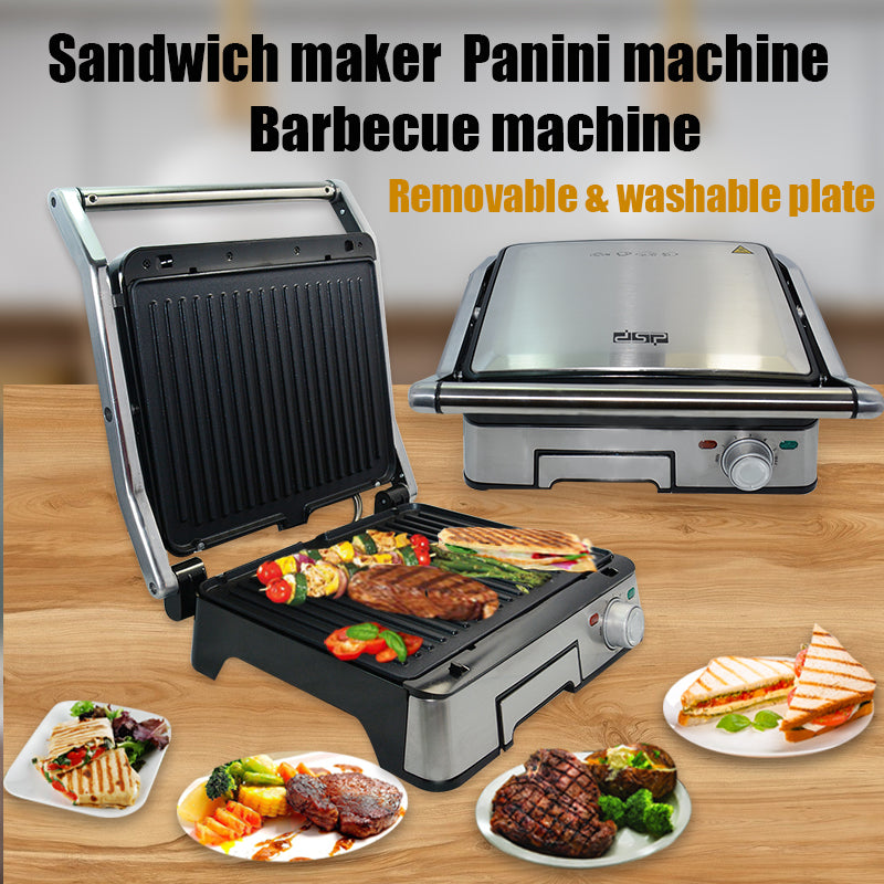 DSP 2 Slice Electric Indoor Panini Press Grill with Non-Stick Double Flat Cooking Plate