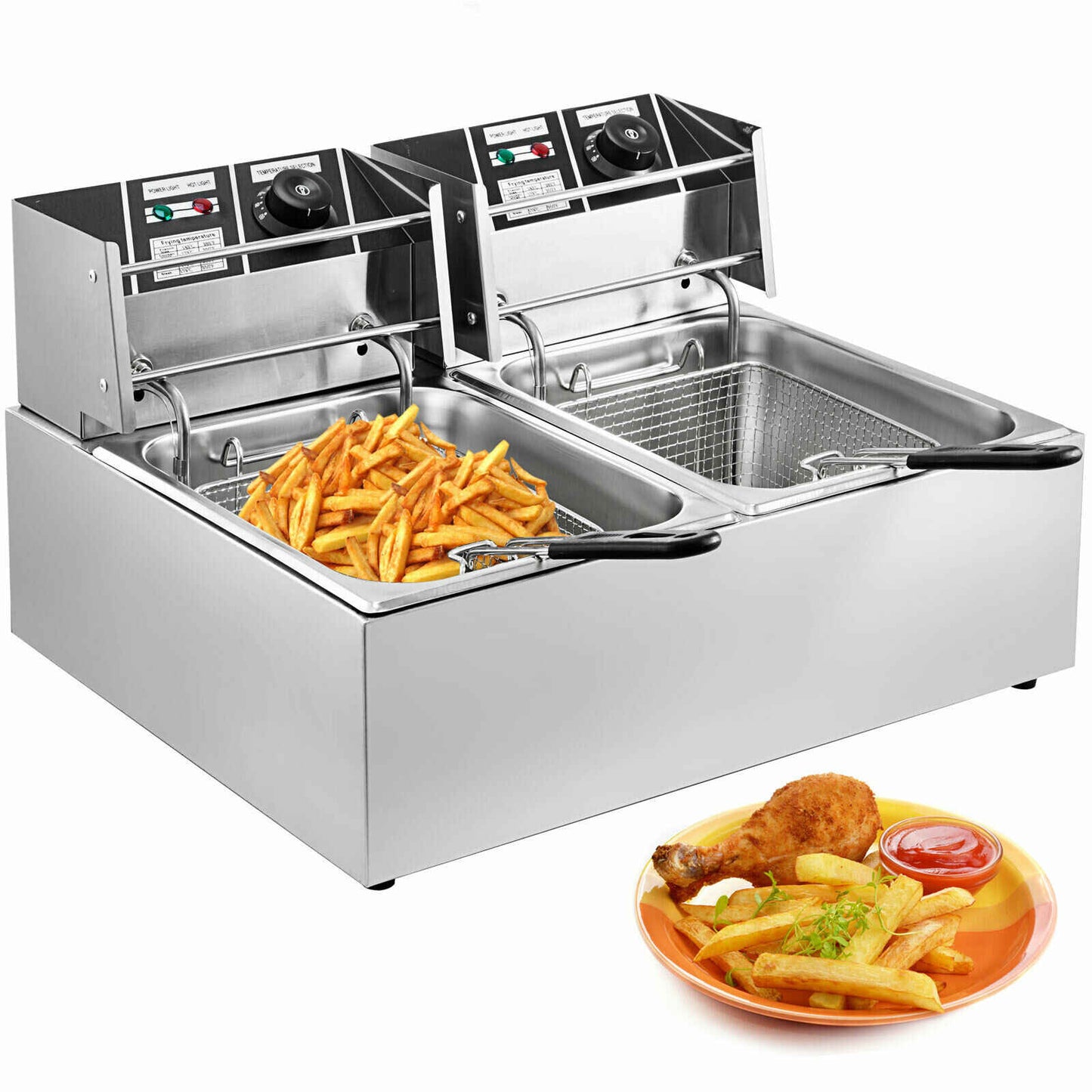 12 Liter Commercial Desk Top Electric Chip Deep Fryer with Double Baskets