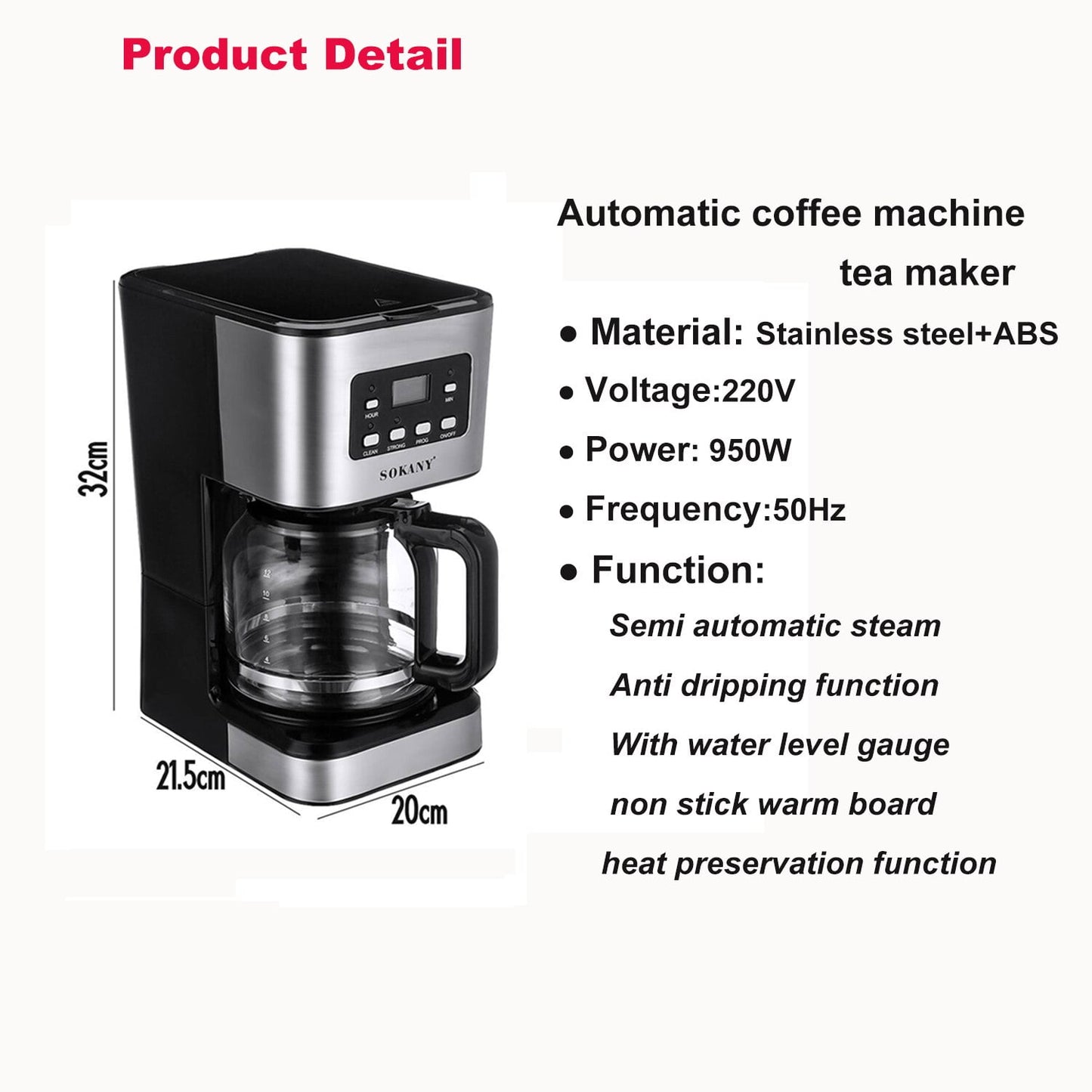 Sokany – CM-121E Semi-automatic Coffee Machine