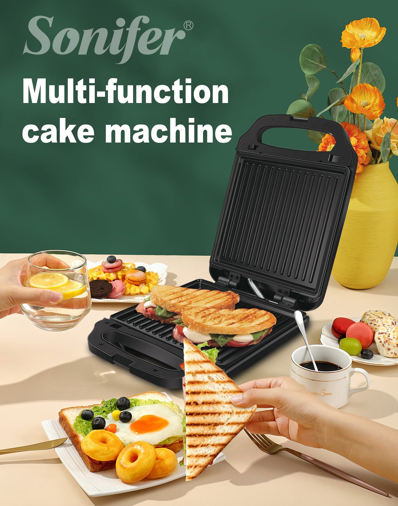Sonifer 3 In 1 Grill/Sandwich Maker/Waffle Maker Large Cooking Kitchen Appliances SF-6087