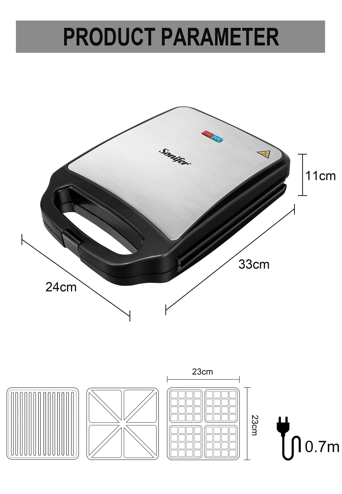 Sonifer 3 In 1 Grill/Sandwich Maker/Waffle Maker Large Cooking Kitchen Appliances SF-6087