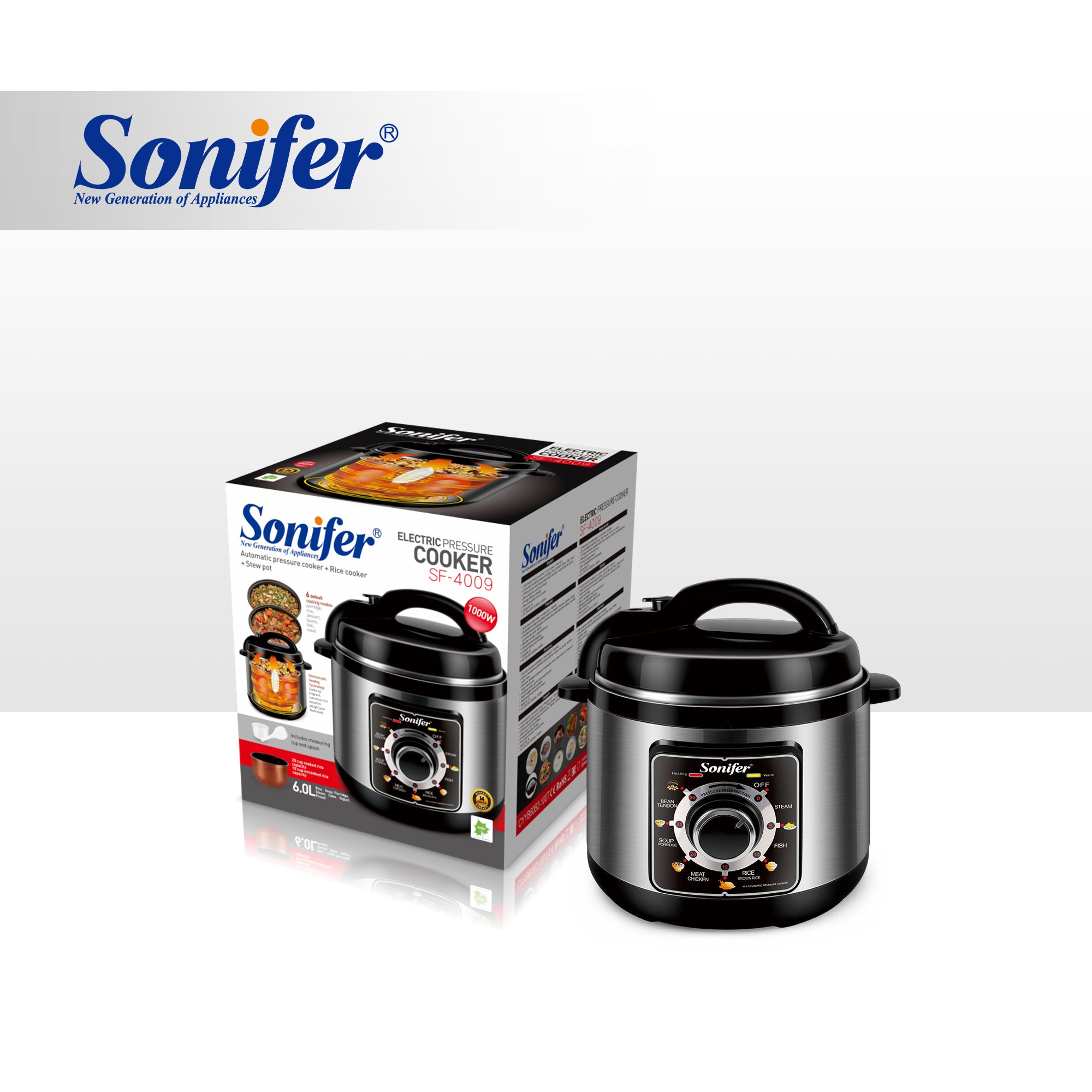 Sonifer All-In-1 Electric Pressure Cooker 6L Capacity Meat Timing Control and Heat Preservation SF-4009