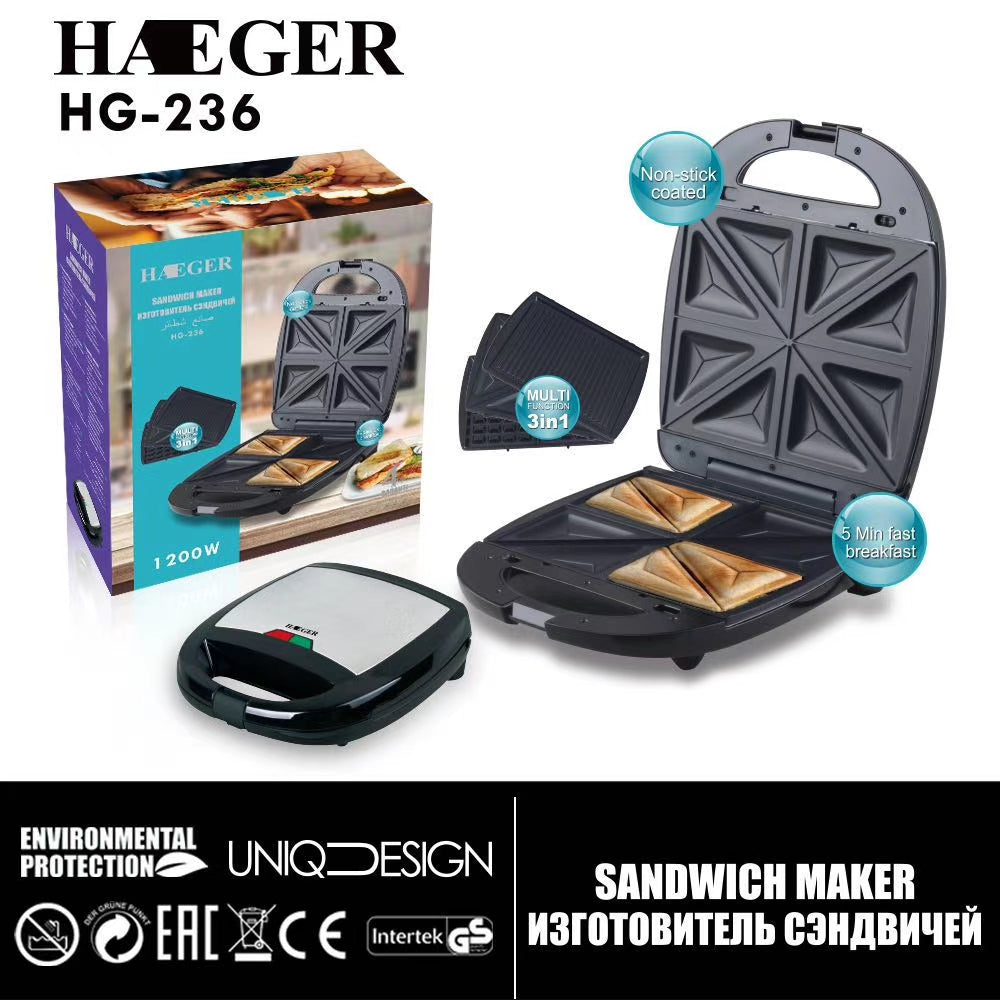 Haeger 3 In 1 Breakfast Makers,Grill Sandwich Makers,Waffle Makers