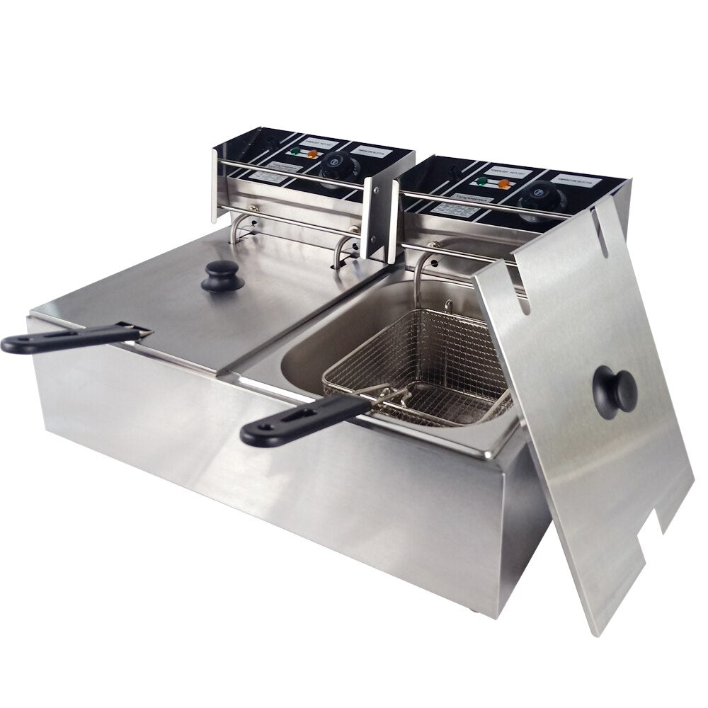 12 Liter Countertop Double Basket And Heavy duty Stainless Steel Electric Deep Fryer