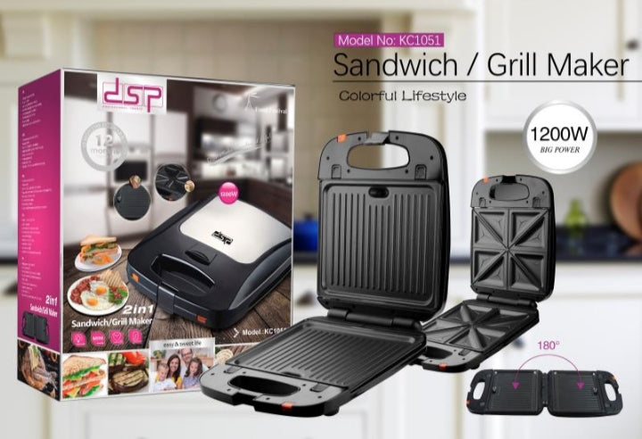 DSP KC1051 Sandwich Maker & Griller, 2 in 1 Sandwich Maker Toaster