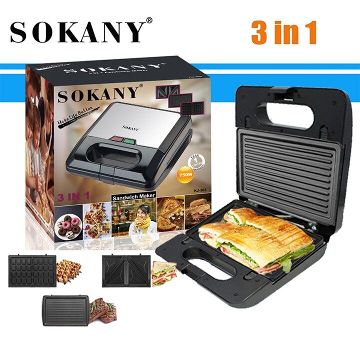 Sokany 3 In 1 Electric Sandwich Maker Waffle Maker Breakfast Machine Kj303