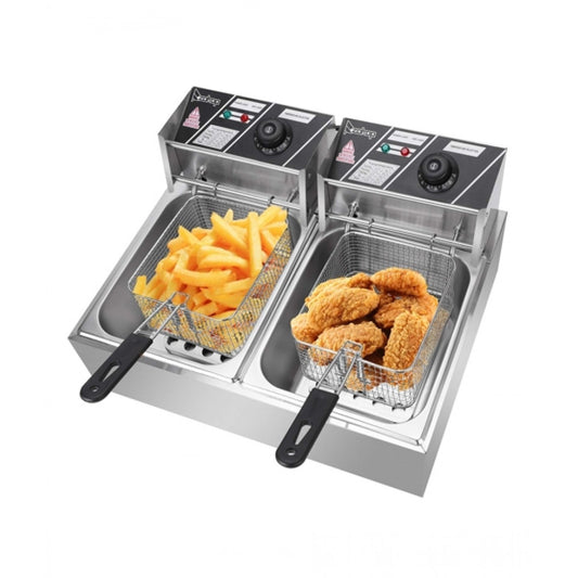 12 Liter Countertop Double Basket And Heavy duty Stainless Steel Electric Deep Fryer